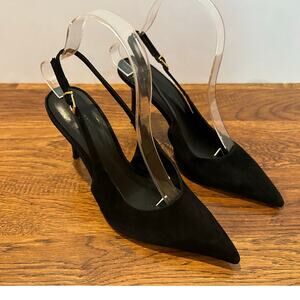 Schutz Alicia Suede Leather Slingback Pumps Black Women’s Size 6B Heels Chic